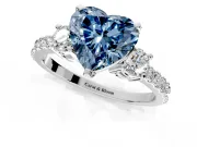 3 Stone Engagement Ring Setting for Fancy Blue Heart-Shaped Center with Round Cut Side Accents and Prong Head in White Gold