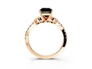 Leaf Motif Engagement Ring Setting for Fancy Black Cushion Cut Center with Pave Band and Prong Head in Rose Gold