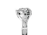 3 Stone Engagement Ring Setting for Heart-Shaped Center with Tapered Baguettes, Plain Band and Prong Head in Sterling Silver