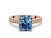 Solitaire Engagement Ring Setting for Fancy Blue Radiant Cut Center with Channel-Set Accent Band and Prong Head in Rose Gold