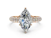Solitaire Engagement Ring Setting for Marquise Center with Domed Multi-Row Pave Band and Prong Head in Rose Gold
