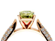 Solitaire Engagement Ring Setting for Fancy Yellow Emerald Cut Center with Multi-Row Accents and Prong Head in Rose Gold