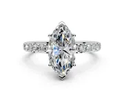 Solitaire Engagement Ring Setting for Marquise Center with Round Cut Pave Band and Prong Head in Platinum