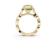 Halo Engagement Ring Setting for Fancy Yellow Asscher Cut Center with Twist Band and Prong Head in Yellow Gold
