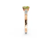 3 Stone Engagement Ring Setting for Fancy Yellow Cushion Cut Center with Channel Baguette Accents and Prong Head in Rose Gold