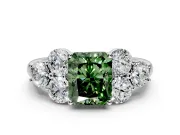 Cluster Engagement Ring Setting for Fancy Green Radiant Cut Center with Round Cut Accent Frame and Prong Head in Platinum