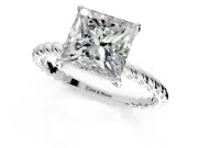 Solitaire Engagement Ring Setting for Princess Cut Center with Plain Twisted Rope Band and Prong Head in Sterling Silver