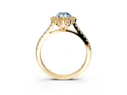 Milgrain Floral Halo Engagement Ring Setting for Fancy Blue Pear-Shaped Center with Pave Band and Prong Head in Yellow Gold