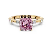 Solitaire Engagement Ring Setting for Fancy Pink Cushion Cut Center with Bezel Station Band and Prong Head in Yellow Gold