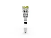 Leaf Engagement Ring Setting for Fancy Yellow Cushion Cut Center with Milgrain Accent Band and Prong Head in Sterling Silver