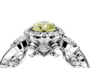 Milgrain Halo Engagement Ring Setting for Fancy Yellow Pear-Shaped Center with Shoulder Bezels and Prong Head in White Gold