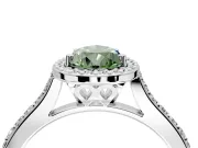 Halo Engagement Ring Setting for Fancy Green Pear-Shaped Center with Pave Accents, Heart Basket and Prong Head in Platinum