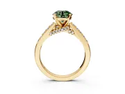 Solitaire Engagement Ring Setting for Fancy Green Round Cut Center with Crossover Accents and Prong Head in Yellow Gold