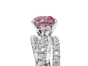 Solitaire Engagement Ring Setting for Fancy Pink Cushion Cut Center with Woven 3-Strand Pave Band and Prong Head in White Gold