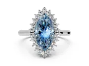 Starburst Halo Engagement Ring Setting for Fancy Blue Marquise Center with Thin Round-Wire Band and Prong Head in Platinum