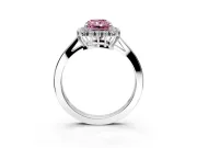 Starburst Halo Engagement Ring Setting for Fancy Pink Radiant Cut Center with Flat Cathedral Band and Prong Head in Platinum