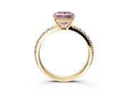 Solitaire Engagement Ring Setting for Fancy Pink Princess Cut Center with Large Accent Band and Prong Head in Yellow Gold