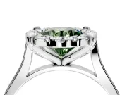 Single Halo Engagement Ring Setting for Fancy Green Round Cut Center with Corner Claws, Plain Band and Prong Head in Platinum