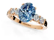 5 Stone Engagement Ring Setting for Fancy Blue Oval Center with Plain Band and Prong Head in Rose Gold