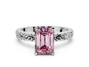 Solitaire Engagement Ring Setting for Fancy Pink Emerald Cut Center with Scrollwork Band and Prong Head in Sterling Silver