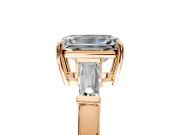 3 Stone Engagement Ring Setting for Emerald Cut Center with Baguette Accents and Prong Head in Rose Gold