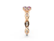 Solitaire Engagement Ring Setting for Fancy Pink Asscher Cut Center with Accented Twist Band and Leaf Prong Head in Rose Gold