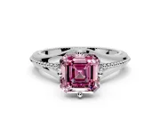 Solitaire Engagement Ring Setting for Fancy Pink Asscher Cut Center with Milgrain Cathedral Band and Prong Head in Sterling Silver