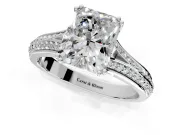 Solitaire Engagement Ring Setting for Radiant Cut Center with Pave Rail Split Shank and Prong Head in Platinum