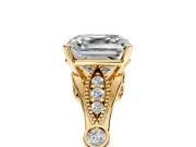 Solitaire Engagement Ring Setting for Asscher Cut Center with Marquise and Bezel Accents and Prong Head in Yellow Gold