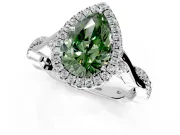 Halo Engagement Ring Setting for Fancy Green Pear-Shaped Center with Twist Band and Prong Head in White Gold