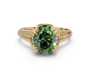Solitaire Engagement Ring Setting for Fancy Green Oval Center with Accented Split Shank and Prong Head in Yellow Gold