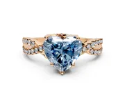Solitaire Engagement Ring Setting for Fancy Blue Heart-Shaped Center with Narrow Twist Pave Band and Prong Head in Rose Gold