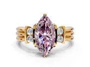 Solitaire Engagement Ring Setting for Fancy Pink Marquise Center with Grooved Bar Accent Band and Prong Head in Yellow Gold