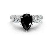 3 Stone Engagement Ring Setting for Fancy Black Pear-Shaped Center with Crossover Basket, Pave Band and Prong Head in Platinum