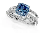 Solitaire Engagement Ring Setting for Fancy Blue Cushion Cut Center with Woven 3-Strand Pave Band and Prong Head in White Gold