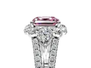 Halo Engagement Ring Setting for Fancy Pink Asscher Cut Center with Two-Strand Split Shank and Prong Head in Platinum