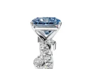 Solitaire Engagement Ring Setting for Fancy Blue Radiant Cut Center with Bar-Station Pave Twist and Prong Head in Platinum