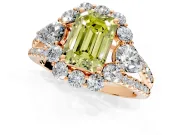 Halo Engagement Ring Setting for Fancy Yellow Emerald Cut Center with Two-Strand Split Shank and Prong Head in Rose Gold