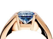 Tension Engagement Ring Setting for Fancy Blue Radiant Cut Center with Wide Tapered Band and Tension Head in Rose Gold