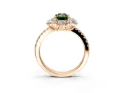 Floral Halo Engagement Ring Setting for Fancy Green Emerald Cut Center with Pave Accents and Prong Head in Rose Gold