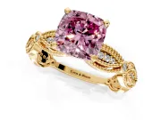 Solitaire Engagement Ring Setting for Fancy Pink Cushion Cut Center with Marquise Panel Band and Prong Head in Yellow Gold