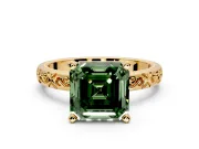Solitaire Engagement Ring Setting for Fancy Green Asscher Cut Center with Scrollwork Band and Prong Head in Yellow Gold