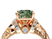 Solitaire Engagement Ring Setting for Fancy Green Cushion Cut Center with Filigree Accent Basket and Prong Head in Rose Gold