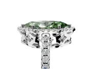 Accent Halo Engagement Ring Setting for Fancy Green Marquise Center with Full-Length Pave Band and Prong Head in White Gold