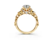Solitaire Engagement Ring Setting for Round Cut Center with Filigree Band and Prong Head in Yellow Gold
