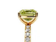 Solitaire Engagement Ring Setting for Fancy Yellow Asscher Cut Center with Round Cut Pave Band and Prong Head in Yellow Gold