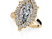 Single Halo Engagement Ring Setting for Marquise Center with Corner Claws, Plain Band and Prong Head in Yellow Gold