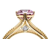 Solitaire Engagement Ring Setting for Fancy Pink Asscher Cut Center with Milgrain Cathedral Band and Prong Head in Yellow Gold