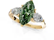 3 Stone Engagement Ring Setting for Fancy Green Marquise Center with Large Pear-Shaped Accents and Prong Head in Yellow Gold