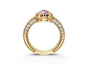 Milgrain Halo Engagement Ring Setting for Fancy Pink Pear-Shaped Center with Wide Pave Band and Prong Head in Yellow Gold
